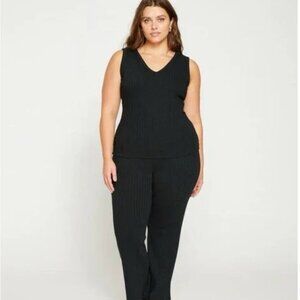 PLUS - Universal Standard "Aspen" Ribbed Knit Wide Leg Pants (Black)